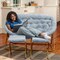 Emma and Oliver Janey Folding Double Saucer Chair with 2 Ottomans and Steel Frame for Dorm or Bedroom